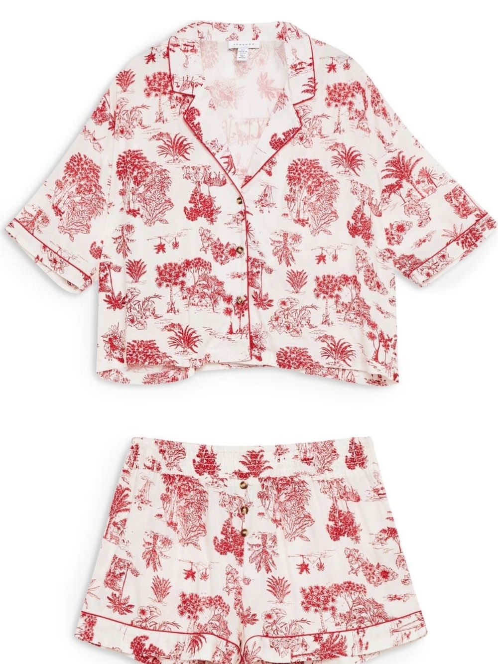 Topshop Red Toile Short Pajama Set - Women's Two-Piece Sleepwear - Picture 2 of 10